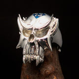 Excellent crafted Men's Vampire Skull Ring Blue Diamond 13 - Sterling Silver - BikeRing4u