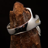 Excellent crafted Men's Biker Skull Ring Blue Diamond Lucky 13 - Sterling Silver - BikeRing4u