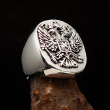 Excellent crafted Men's Russian Eagle Seal Ring - Sterling Silver - BikeRing4u
