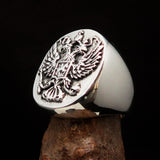 Excellent crafted Men's Russian Eagle Seal Ring - Sterling Silver - BikeRing4u