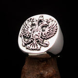 Excellent crafted Men's Russian Eagle Seal Ring - Sterling Silver - BikeRing4u