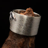 Excellent crafted two tone winged Bat Skull Ring - Matte Sterling Silver - BikeRing4u