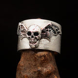 Excellent crafted two tone winged Bat Skull Ring - Matte Sterling Silver - BikeRing4u