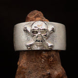 Two Tone Men's Outlaw 1% Jolly Roger Skull Band Ring - Matte Sterling Silver - BikeRing4u