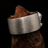 Two Tone Men's Outlaw 1% Jolly Roger Skull Band Ring - Matte Sterling Silver - BikeRing4u