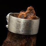 Two Tone Men's Outlaw 1% Jolly Roger Skull Band Ring - Matte Sterling Silver - BikeRing4u