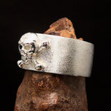 Two Tone Men's Outlaw 1% Jolly Roger Skull Band Ring - Matte Sterling Silver - BikeRing4u