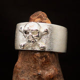 Two Tone Men's Outlaw 1% Jolly Roger Skull Band Ring - Matte Sterling Silver - BikeRing4u
