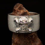 Two Tone Men's Outlaw 1% Jolly Roger Skull Band Ring - Matte Sterling Silver - BikeRing4u