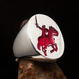 Excellent crafted Men's Red Riding Knight Ring - Sterling Silver - BikeRing4u