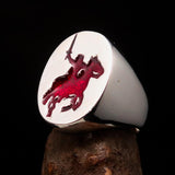 Excellent crafted Men's Red Riding Knight Ring - Sterling Silver - BikeRing4u