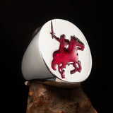 Excellent crafted Men's Red Riding Knight Ring - Sterling Silver - BikeRing4u