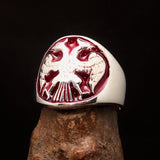 Excellent crafted ancient Men's Twin Head Eagle Ring Red - Sterling Silver - BikeRing4u