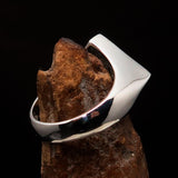 Excellent crafted Men's Red Fleur de Lis Cross Ring - Sterling Silver - BikeRing4u