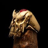 Excellent crafted Men's Vampire Skull Ring red Diamond 13 - Solid Brass - BikeRing4u