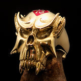 Excellent crafted Men's Vampire Skull Ring red Diamond 13 - Solid Brass - BikeRing4u