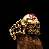Excellent crafted Men's Skull and Bones Ring red Number 13 - Brass - BikeRing4u