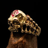 Excellent crafted Men's Skull and Bones Ring red Number 13 - Brass - BikeRing4u