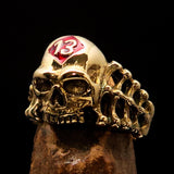 Excellent crafted Men's Skull and Bones Ring red Number 13 - Brass - BikeRing4u