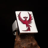 Excellent crafted Men's Ring Red Phoenix - Sterling Silver - BikeRing4u