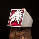 Excellent crafted Men's Chess Ring Horse Head Red - Sterling Silver - BikeRing4u
