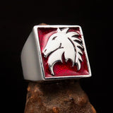 Excellent crafted Men's Chess Ring Horse Head Red - Sterling Silver - BikeRing4u