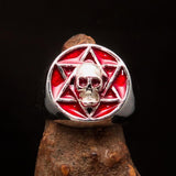 Excellent crafted Men's Biker Ring Red Hebrew Skull - Sterling Silver 925 - BikeRing4u