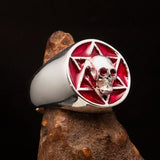 Excellent crafted Men's Biker Ring Red Hebrew Skull - Sterling Silver 925 - BikeRing4u
