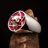 Excellent crafted Men's Biker Ring Red Hebrew Skull - Sterling Silver 925 - BikeRing4u