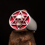 Excellent crafted Men's Biker Ring Red Hebrew Skull - Sterling Silver 925 - BikeRing4u