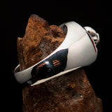 Excellent crafted domed red Men's Hexagram Skull Ring - Sterling Silver - BikeRing4u