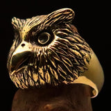 Excellent crafted Men's Brass Night Bird Ring Owl Head - BikeRing4u