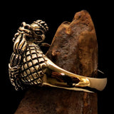 Excellent crafted Men's Brass Ring Ancient Maya Inca Dragon Red CZ - BikeRing4u
