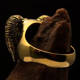 Excellent crafted Men's Brass Biker Ring Horned Ram Skull red CZ Eyes - BikeRing4u