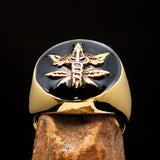 Men's Ring Cannabis Leaf Marihuana Medical Weed Symbol Black - BikeRing4u