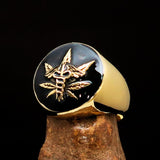 Men's Ring Cannabis Leaf Marihuana Medical Weed Symbol Black - BikeRing4u