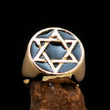 Excellent crafted Men's Pinky Ring Black Star of David - Solid Brass - BikeRing4u