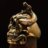 Excellent crafted Men's Brass Biker Ring Dead Outlaw Skull Snake - BikeRing4u