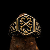 Excellent crafted Men's Celtic Crest Ring Antiqued - Brass - BikeRing4u