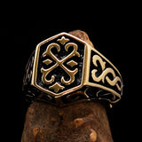 Excellent crafted Men's Celtic Crest Ring Antiqued - Brass - BikeRing4u