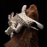 Excellent crafted Men's Mirror Polished Sterling Silver Dragon Ring - BikeRing4u
