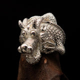 Excellent crafted Men's Mirror Polished Sterling Silver Dragon Ring - BikeRing4u