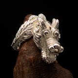 Excellent crafted Men's Mirror Polished Sterling Silver Dragon Ring - BikeRing4u
