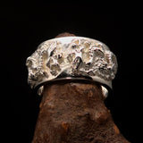 Excellent crafted shiny Men's Sterling Silver Two Dragon Ring - BikeRing4u