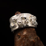 Excellent crafted shiny Men's Sterling Silver Two Dragon Ring - BikeRing4u