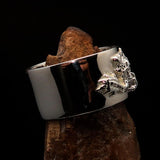 Excellent crafted shiny Men's Sterling Silver Two Dragon Ring - BikeRing4u
