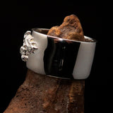 Excellent crafted shiny Men's Sterling Silver Two Dragon Ring - BikeRing4u