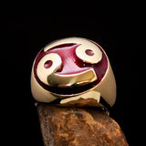 Perfectly crafted domed Men's Zodiac Cancer Ring Red - Solid Brass - BikeRing4u
