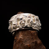 Excellent crafted shiny Men's Sterling Silver Two Dragon Ring - BikeRing4u