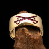 Excellent crafted Men's Cavalry Ring Red Crossed Sabers - Solid Brass - BikeRing4u